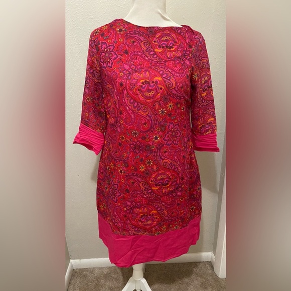 Isaac Mizrahi Floral Pink Paisley Sheath 3/4 Sleeve Dress - Excellent Condition - Picture 1 of 8